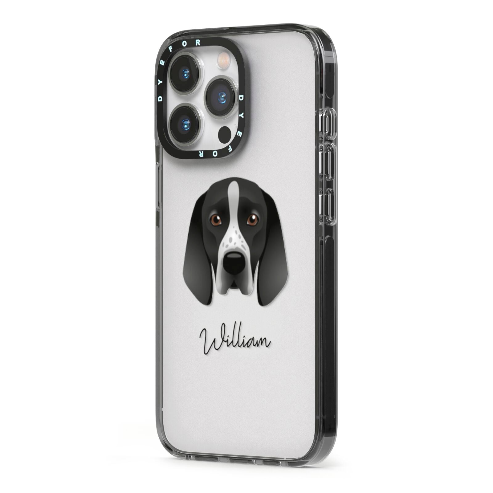 Braque D Auvergne Personalised iPhone 13 Pro Black Impact Case Side Angle on Silver phone