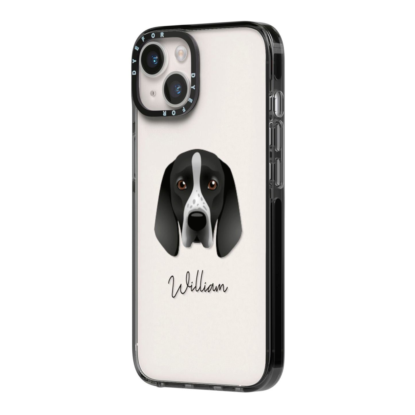 Braque D Auvergne Personalised iPhone 14 Black Impact Case Side Angle on Silver phone