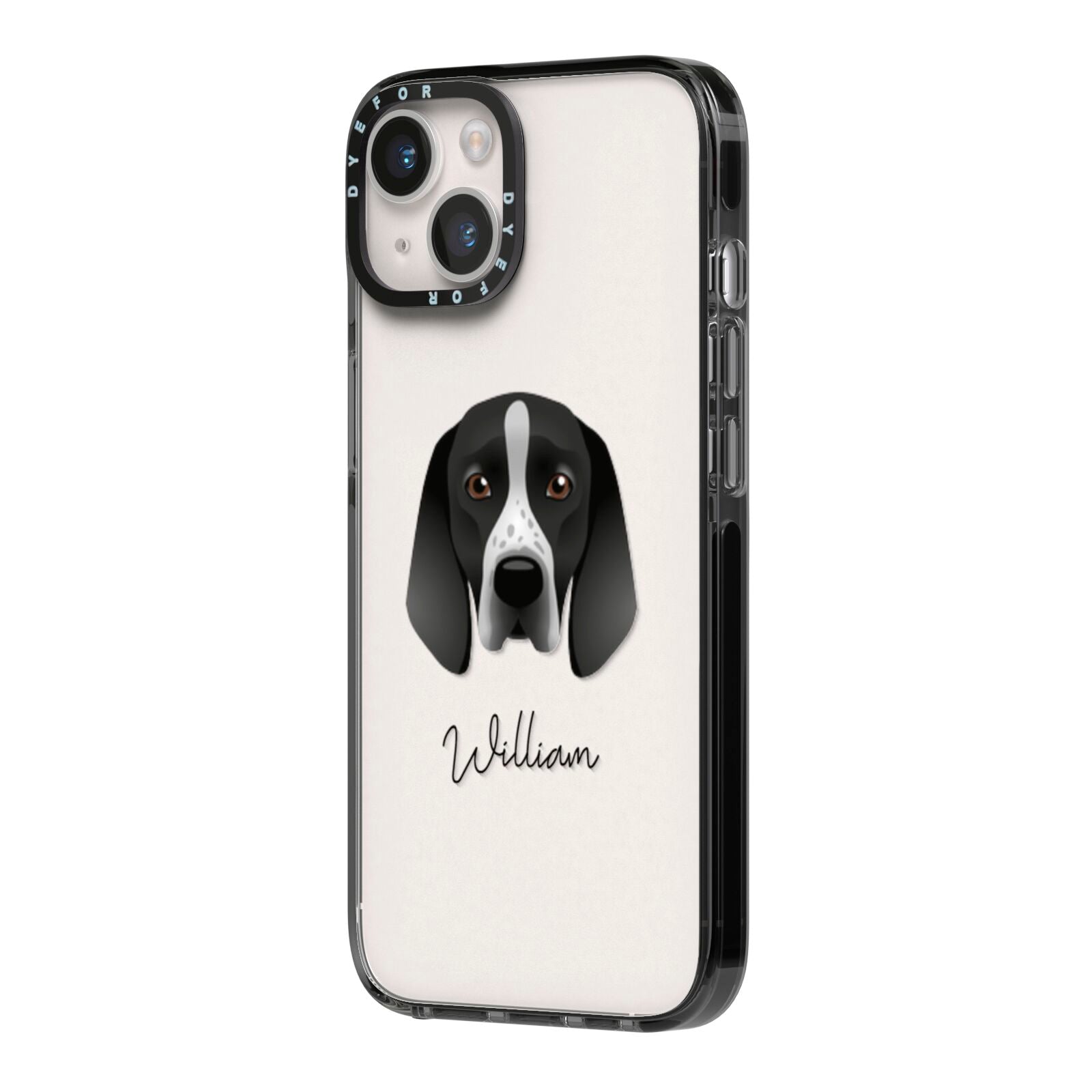 Braque D Auvergne Personalised iPhone 14 Black Impact Case Side Angle on Silver phone