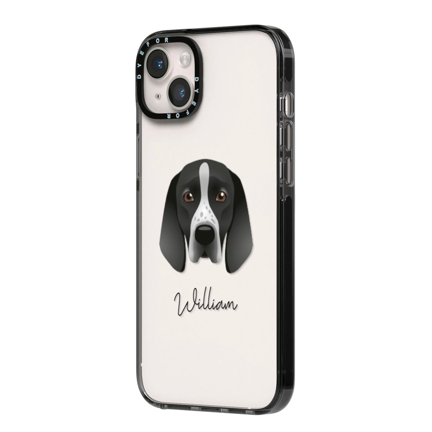 Braque D Auvergne Personalised iPhone 14 Plus Black Impact Case Side Angle on Silver phone