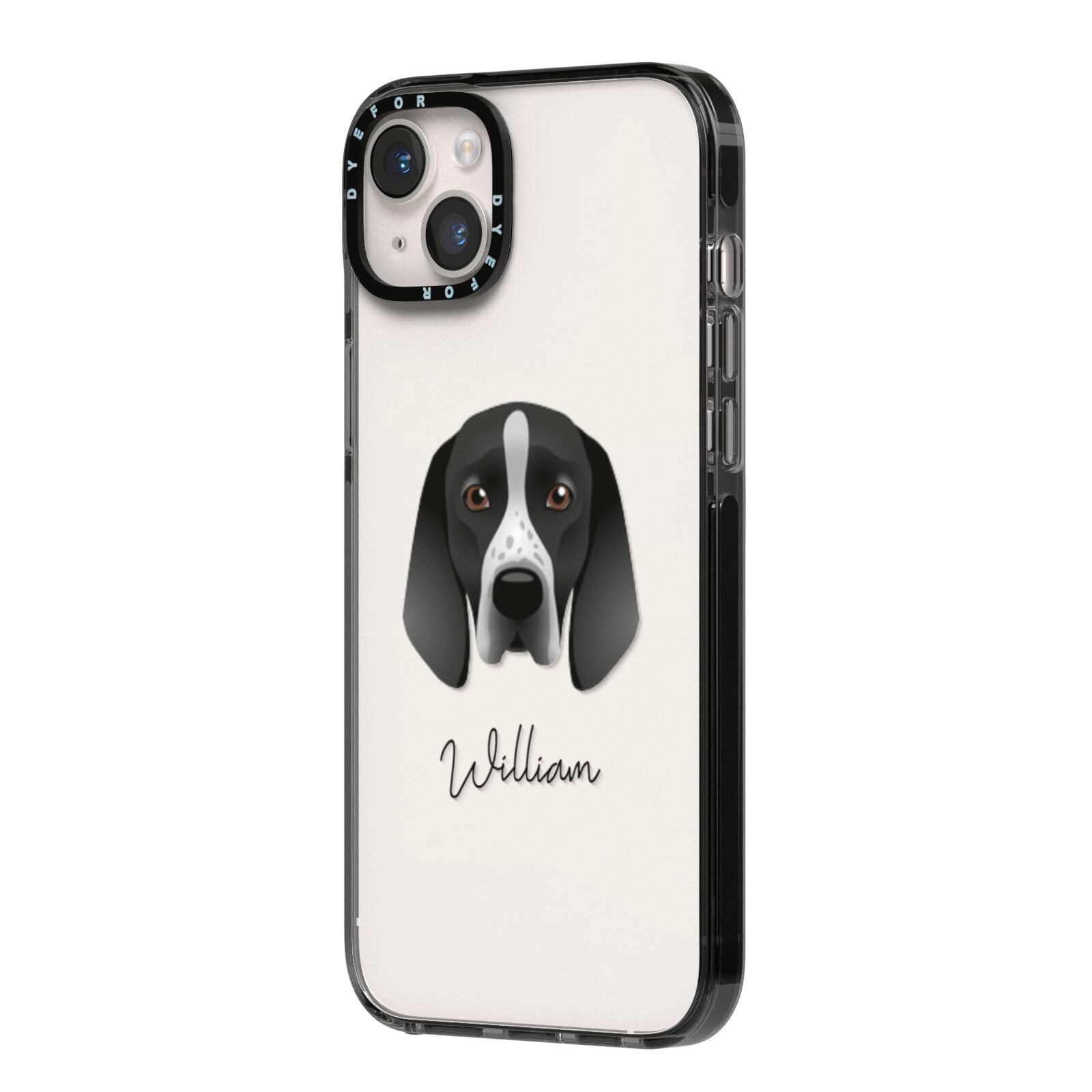 Braque D Auvergne Personalised iPhone 14 Plus Black Impact Case Side Angle on Silver phone