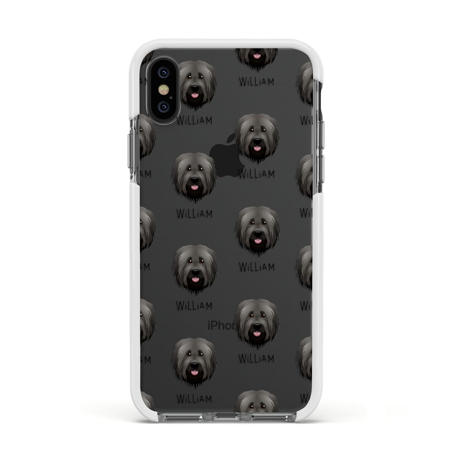 Briard Icon with Name Apple iPhone Xs Impact Case White Edge on Black Phone