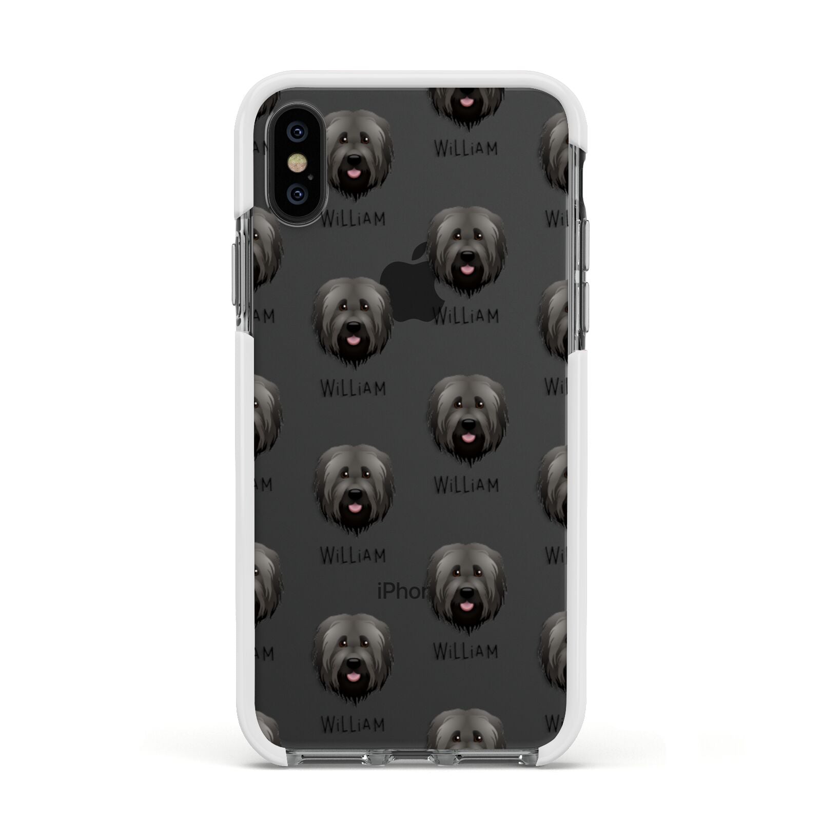 Briard Icon with Name Apple iPhone Xs Impact Case White Edge on Black Phone
