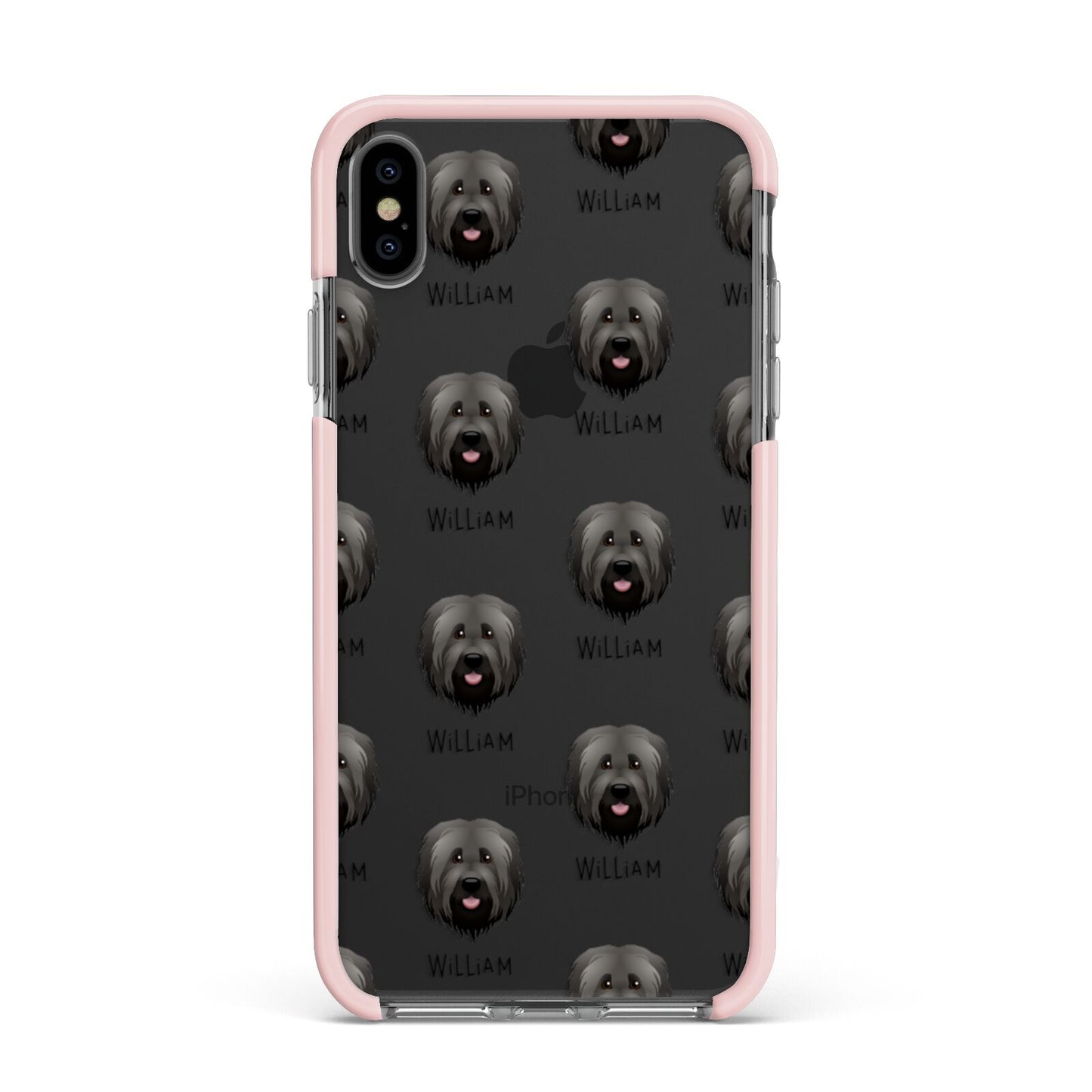 Briard Icon with Name Apple iPhone Xs Max Impact Case Pink Edge on Black Phone