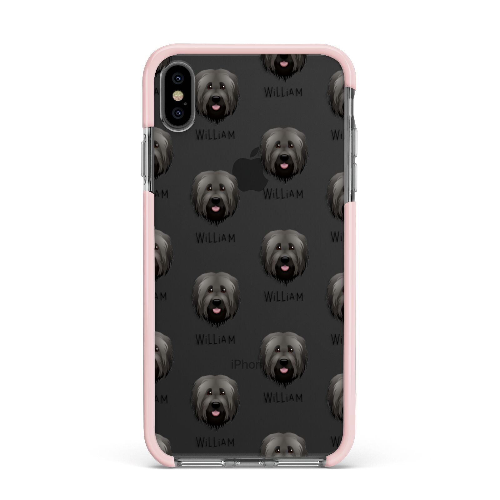 Briard Icon with Name Apple iPhone Xs Max Impact Case Pink Edge on Black Phone