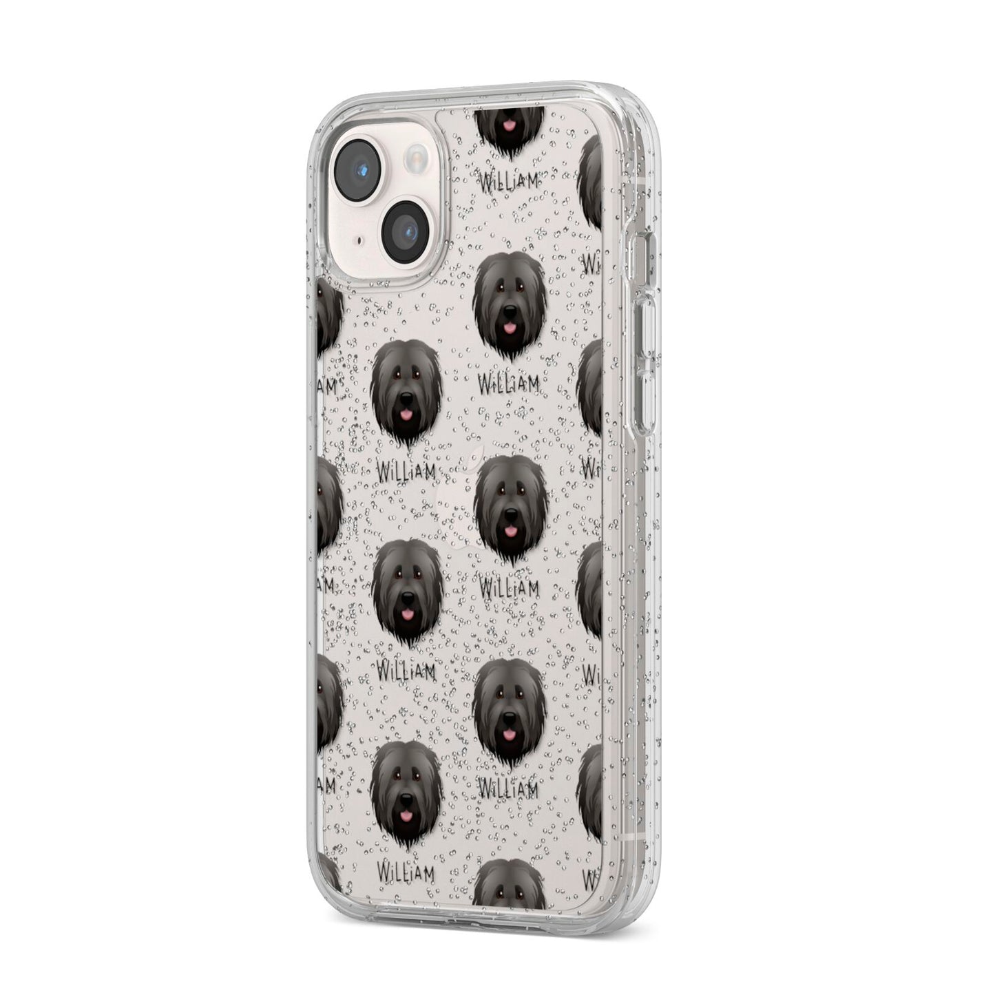 Briard Icon with Name iPhone 14 Plus Glitter Tough Case Starlight Angled Image