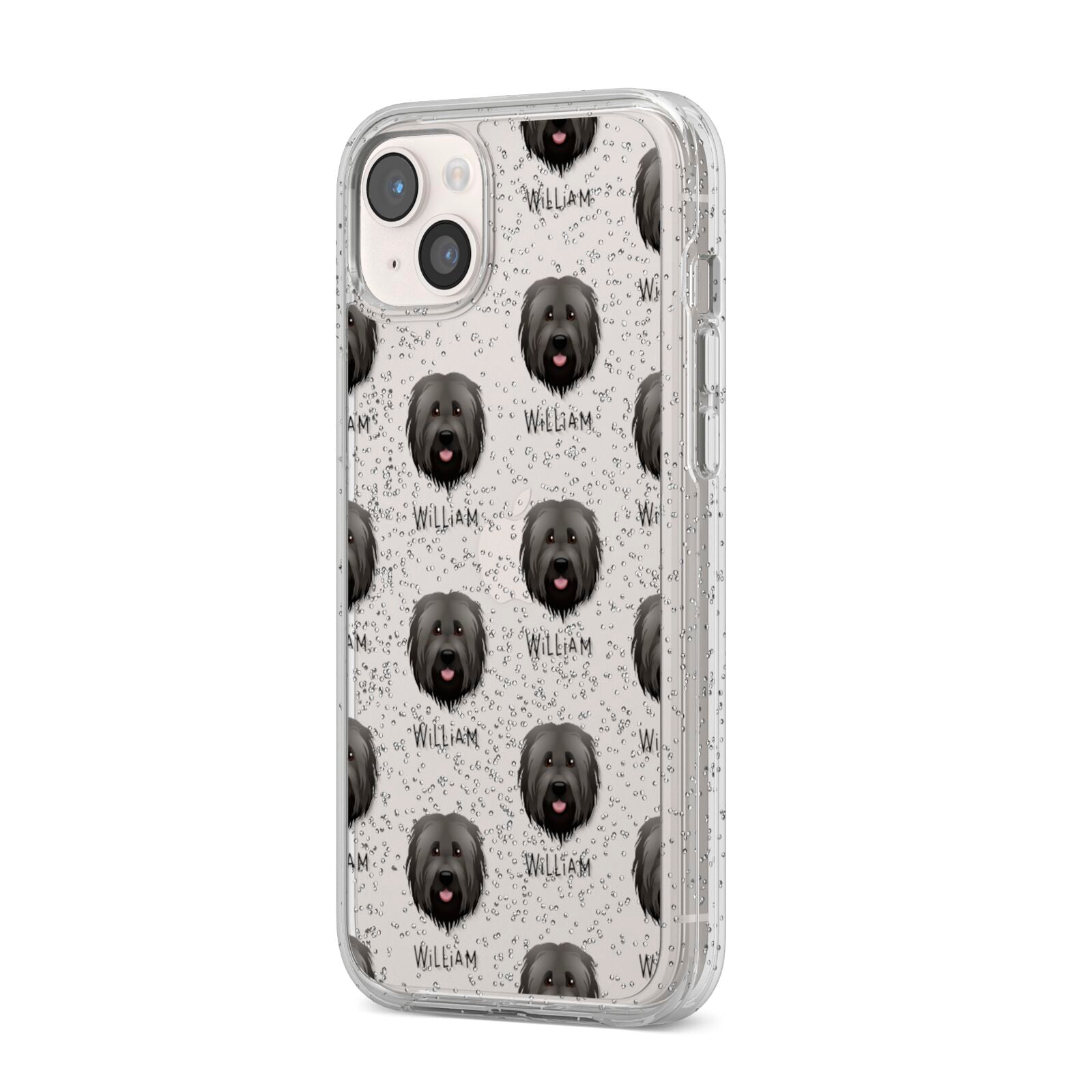 Briard Icon with Name iPhone 14 Plus Glitter Tough Case Starlight Angled Image