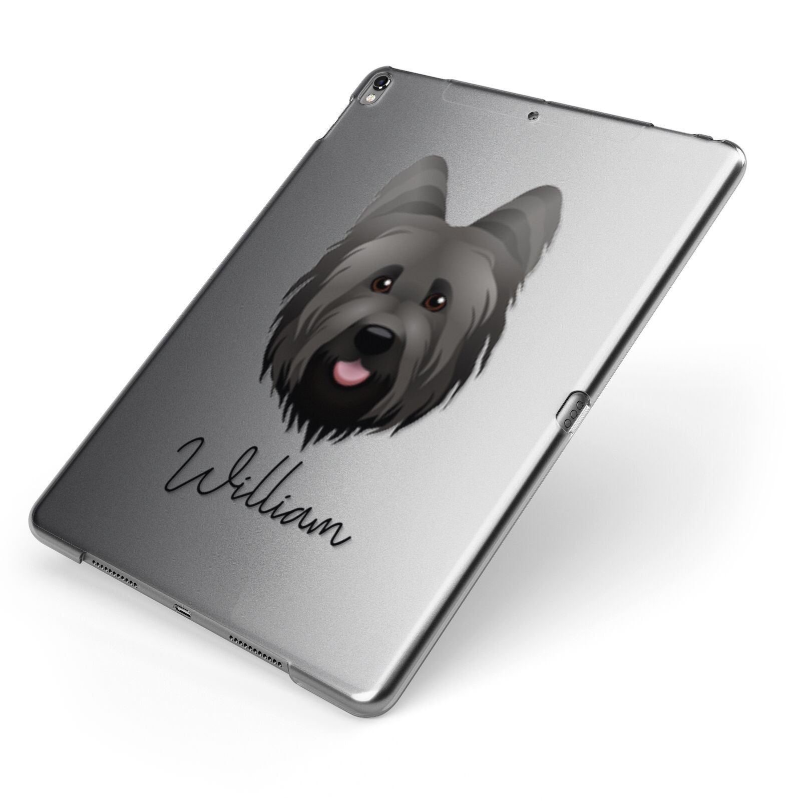 Briard Personalised Apple iPad Case on Grey iPad Side View