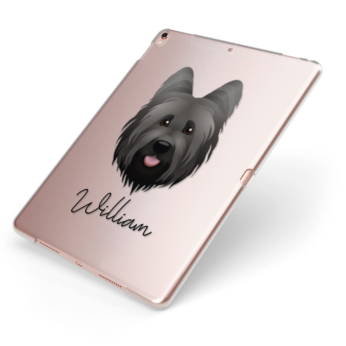 Briard Personalised Apple iPad Case on Rose Gold iPad Side View