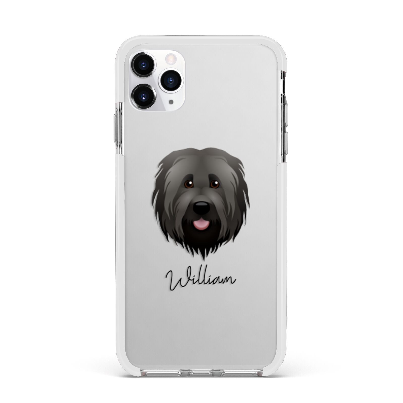 Briard Personalised Apple iPhone 11 Pro Max in Silver with White Impact Case