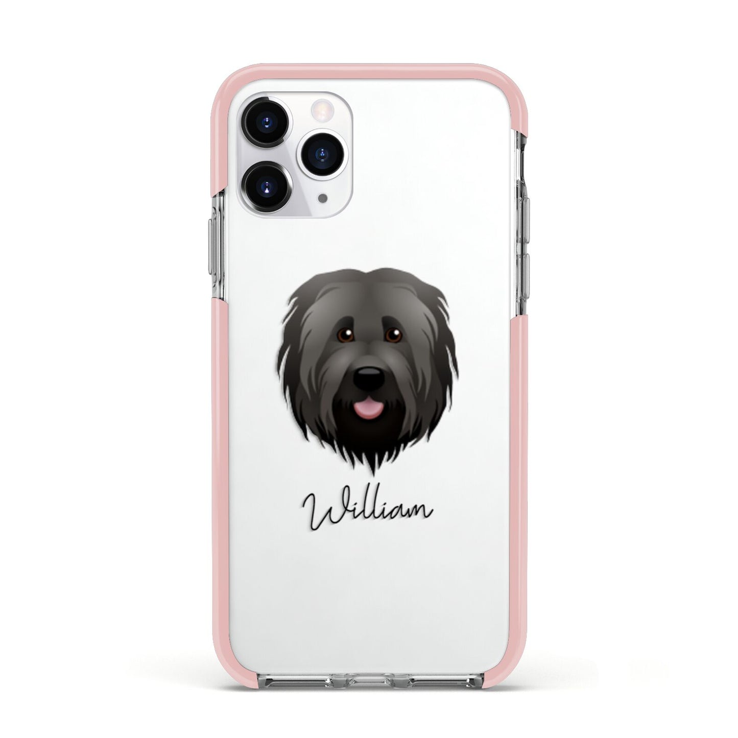 Briard Personalised Apple iPhone 11 Pro in Silver with Pink Impact Case