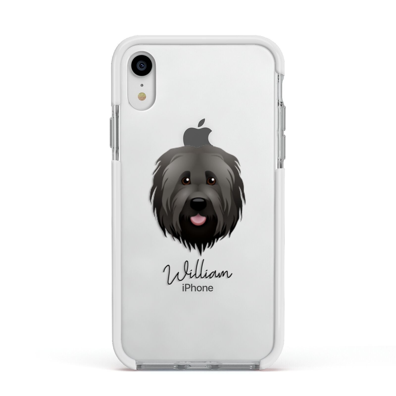 Briard Personalised Apple iPhone XR Impact Case White Edge on Silver Phone