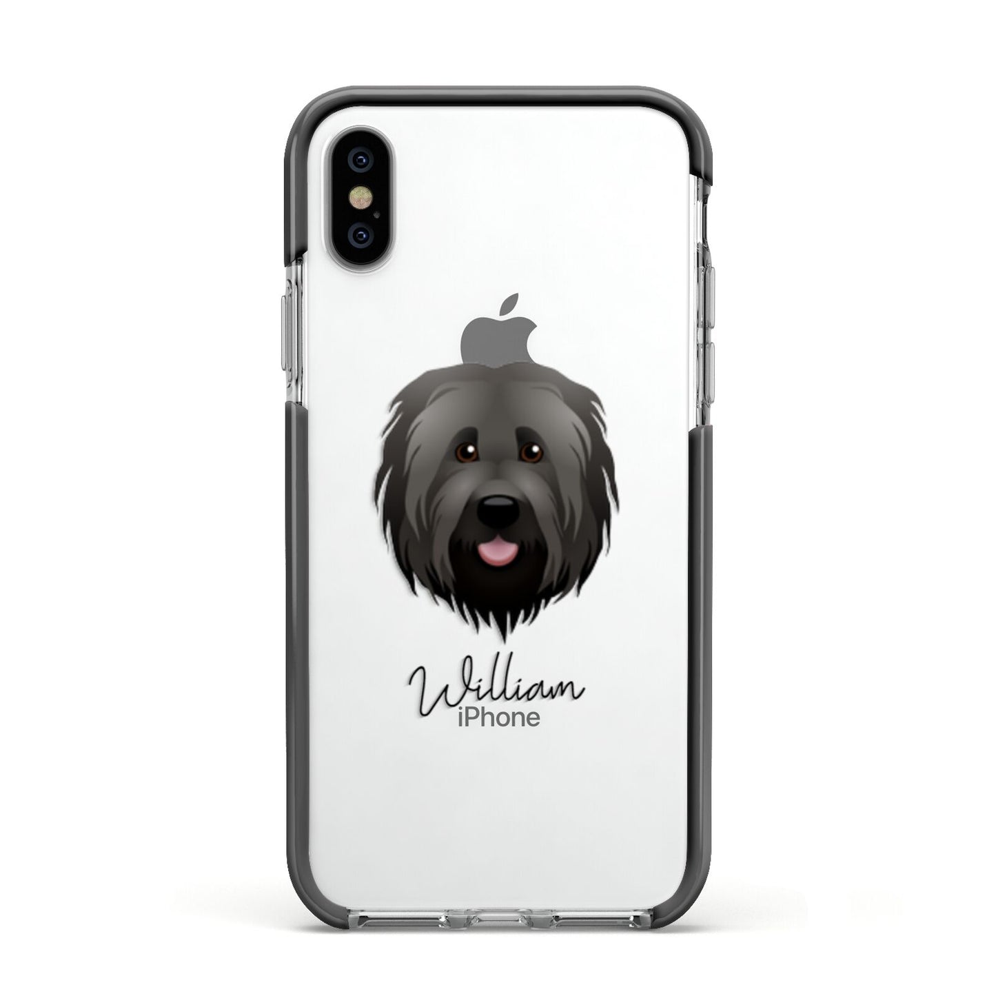 Briard Personalised Apple iPhone Xs Impact Case Black Edge on Silver Phone
