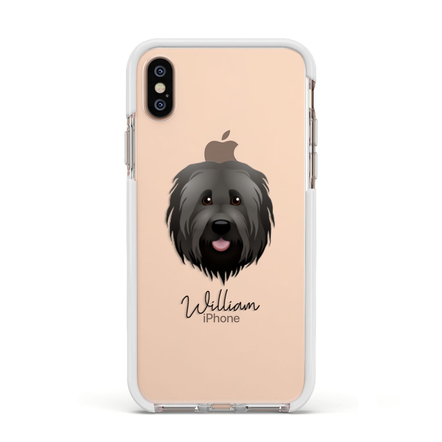 Briard Personalised Apple iPhone Xs Impact Case White Edge on Gold Phone