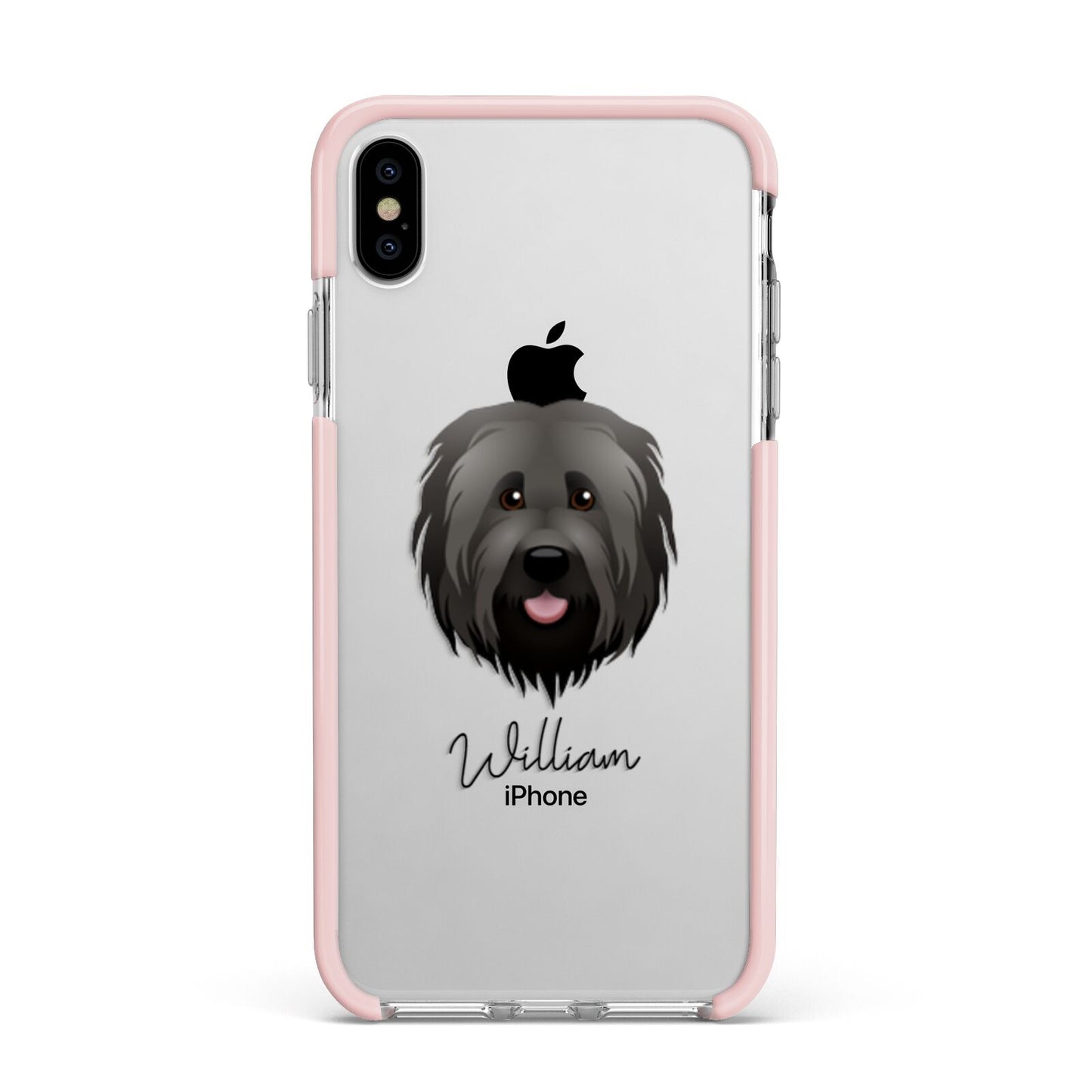 Briard Personalised Apple iPhone Xs Max Impact Case Pink Edge on Silver Phone