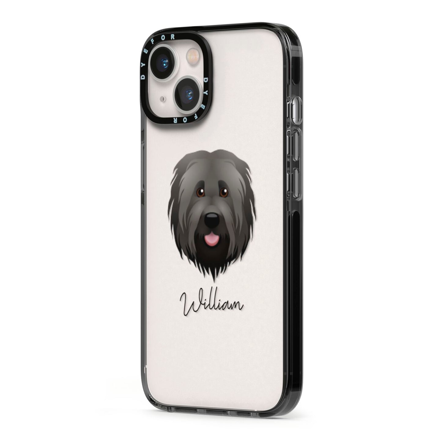 Briard Personalised iPhone 13 Black Impact Case Side Angle on Silver phone