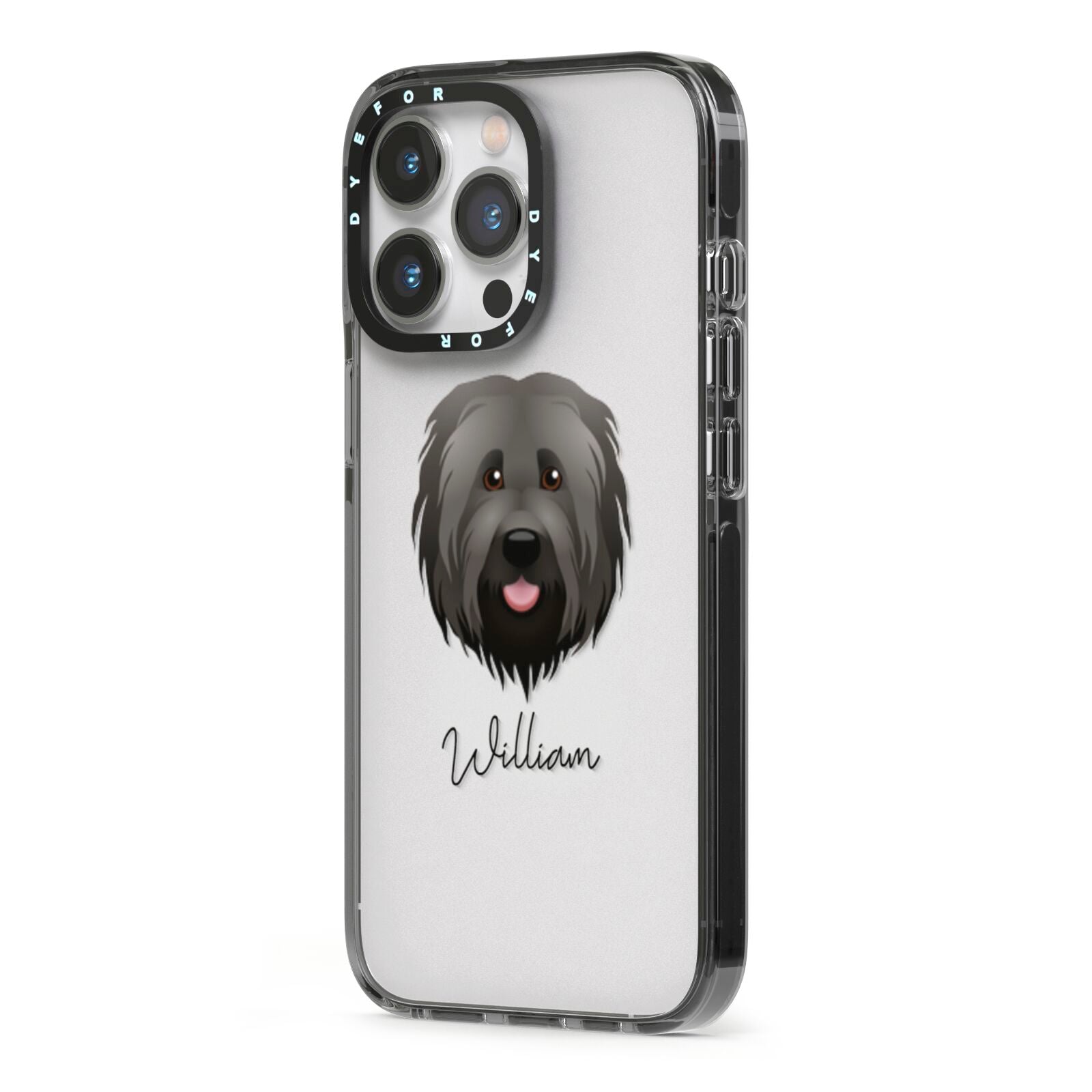 Briard Personalised iPhone 13 Pro Black Impact Case Side Angle on Silver phone