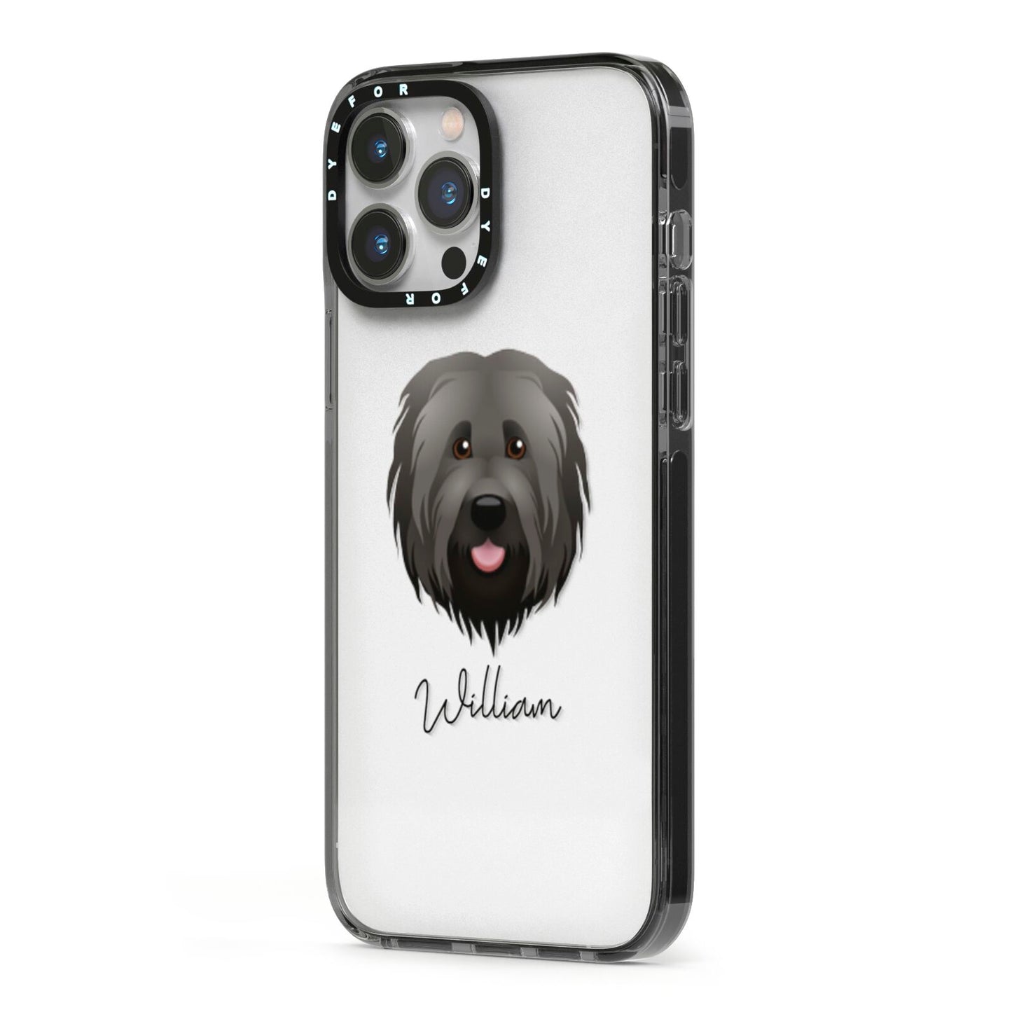 Briard Personalised iPhone 13 Pro Max Black Impact Case Side Angle on Silver phone