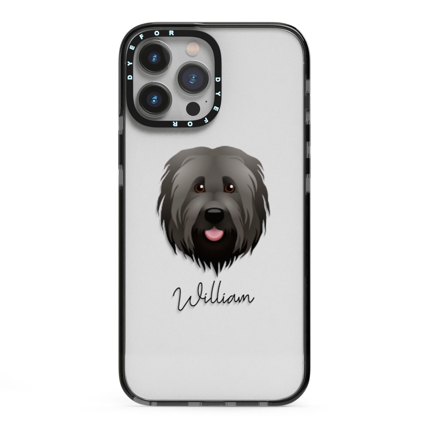 Briard Personalised iPhone 13 Pro Max Black Impact Case on Silver phone