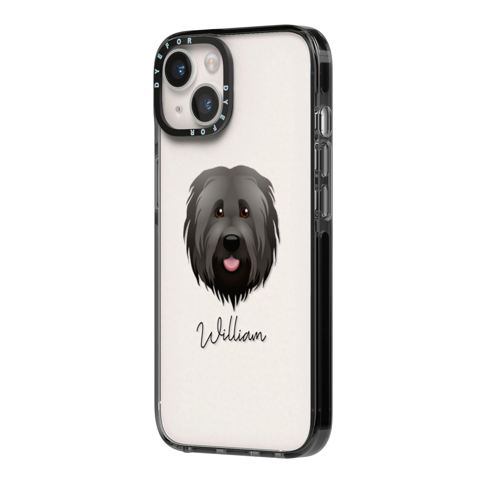 Briard Personalised iPhone 14 Black Impact Case Side Angle on Silver phone