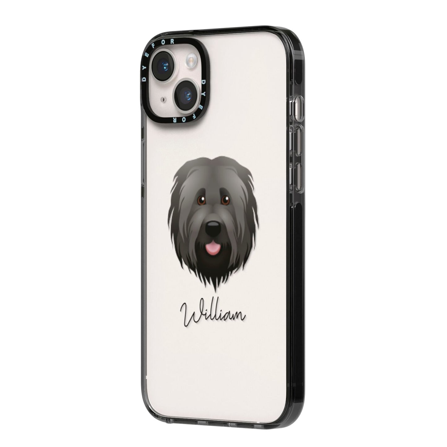 Briard Personalised iPhone 14 Plus Black Impact Case Side Angle on Silver phone