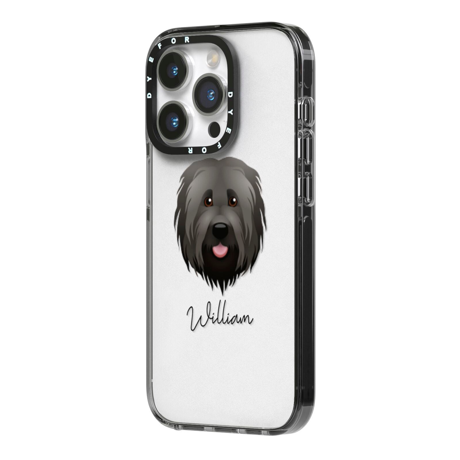 Briard Personalised iPhone 14 Pro Black Impact Case Side Angle on Silver phone