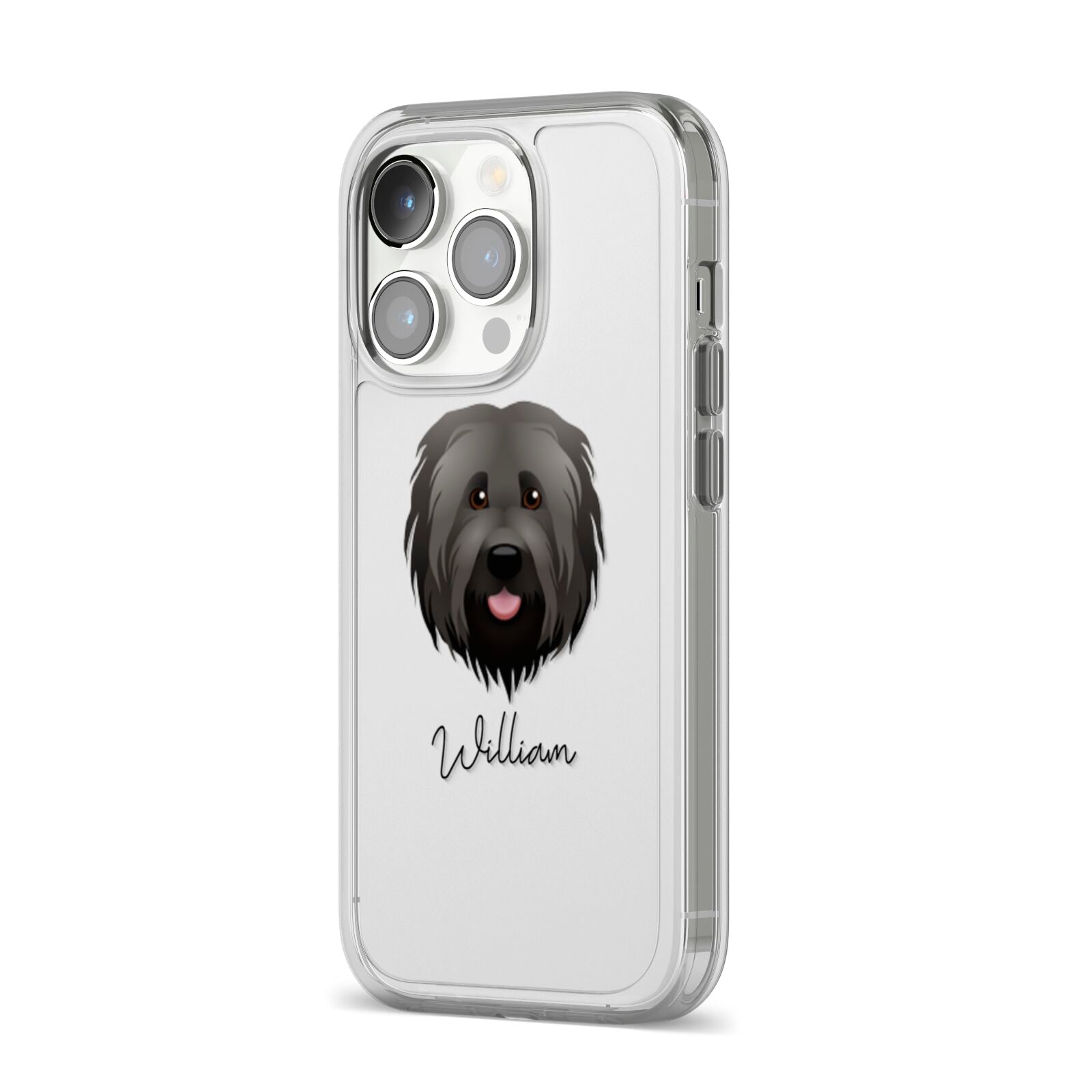 Briard Personalised iPhone 14 Pro Clear Tough Case Silver Angled Image