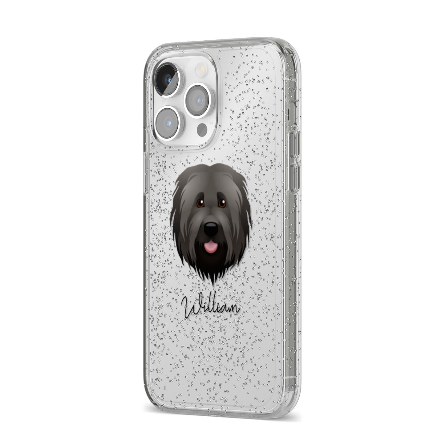 Briard Personalised iPhone 14 Pro Max Glitter Tough Case Silver Angled Image