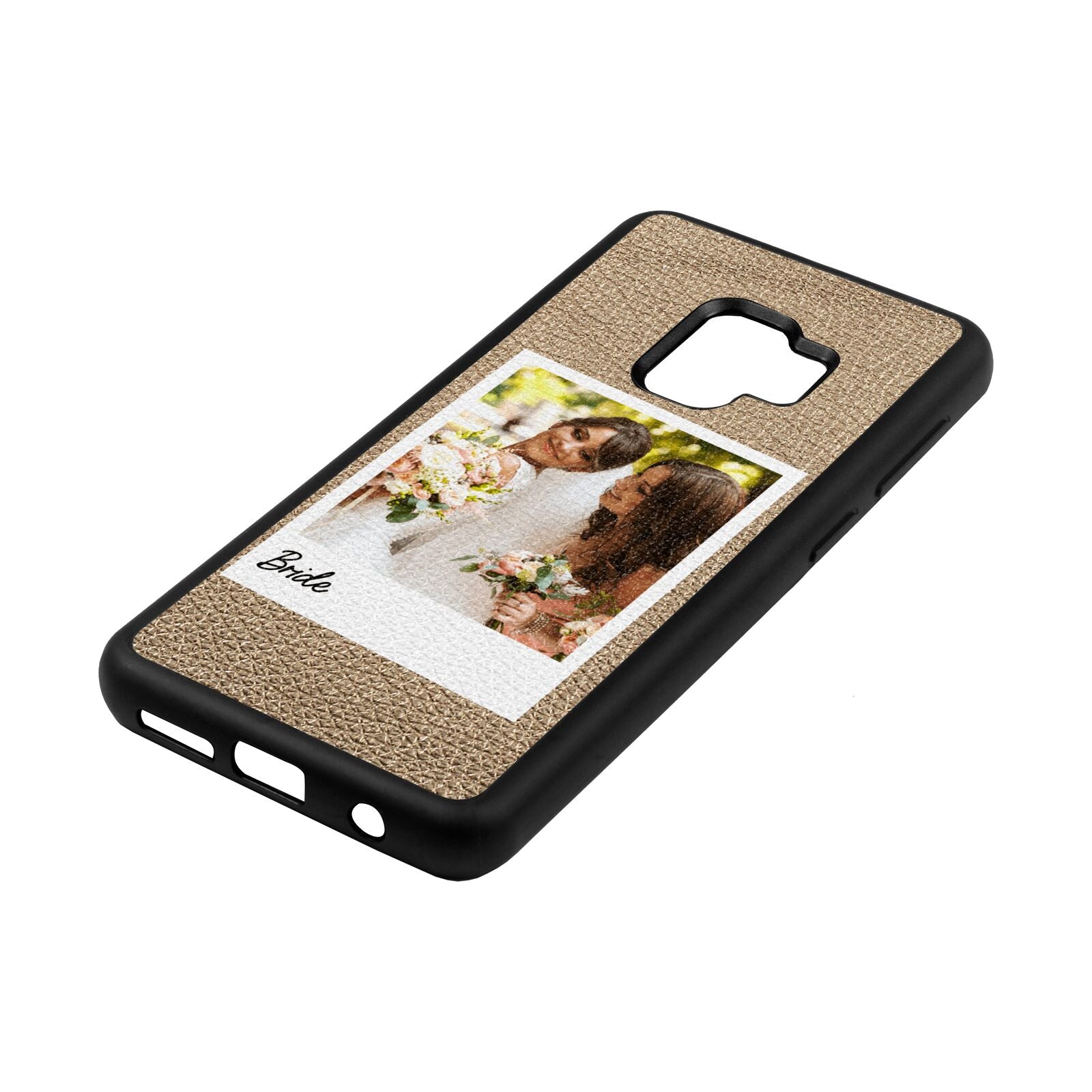 Bridal Photo Gold Pebble Leather Samsung S9 Case Side Angle