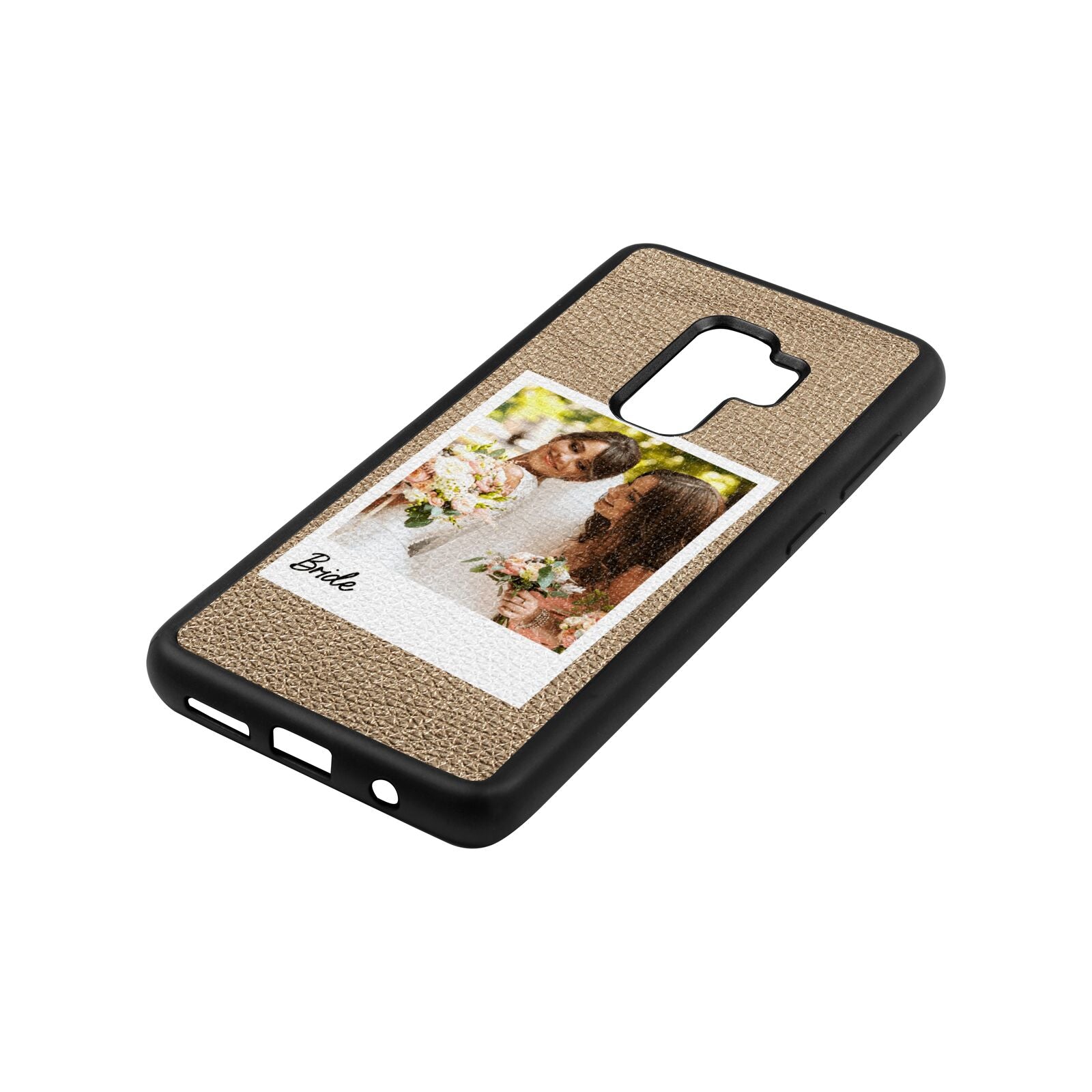 Bridal Photo Gold Pebble Leather Samsung S9 Plus Case Side Angle