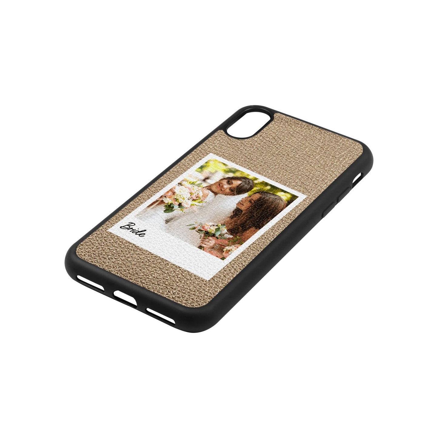 Bridal Photo Gold Pebble Leather iPhone Xs Case Side Angle