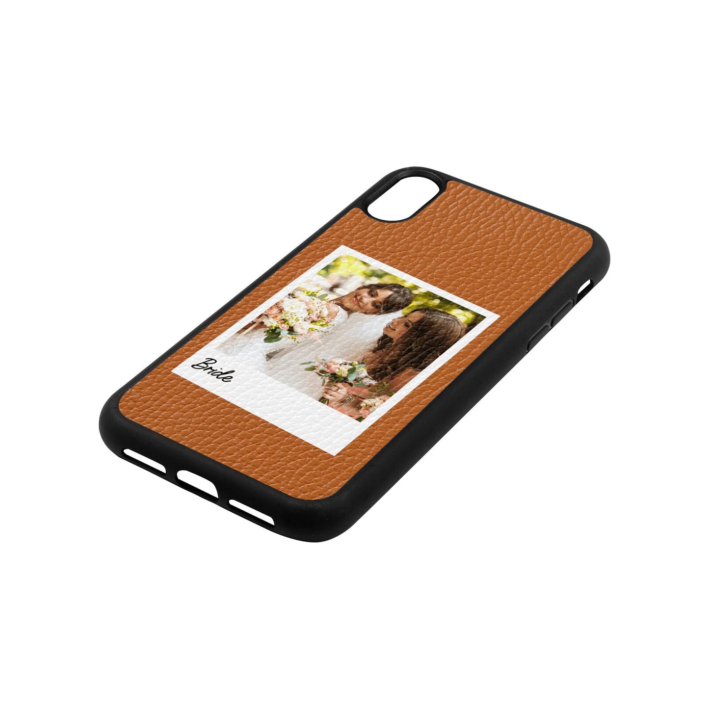 Bridal Photo Tan Pebble Leather iPhone Xr Case Side Angle