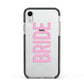 Bride Pink Apple iPhone XR Impact Case Black Edge on Silver Phone