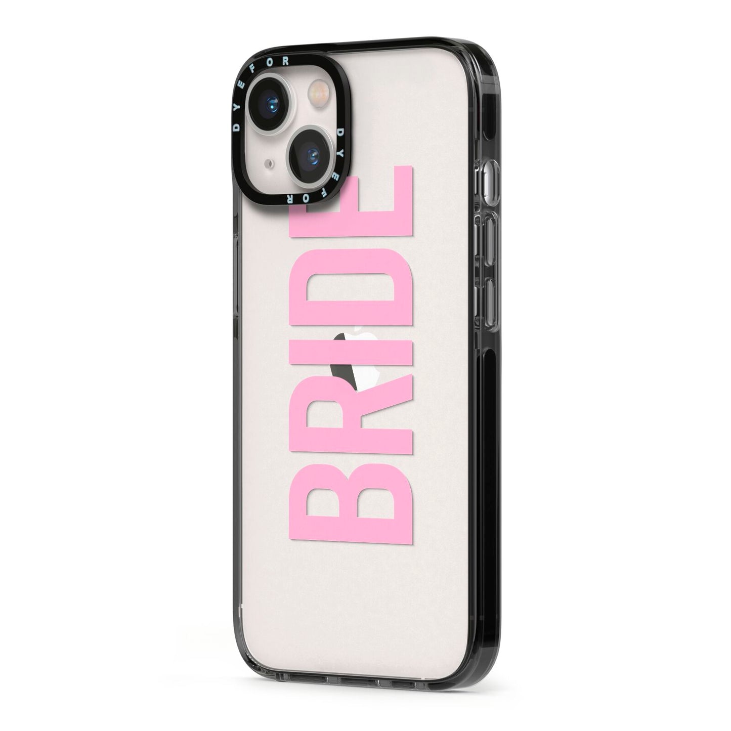 Bride Pink iPhone 13 Black Impact Case Side Angle on Silver phone