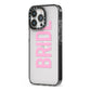 Bride Pink iPhone 13 Pro Black Impact Case Side Angle on Silver phone