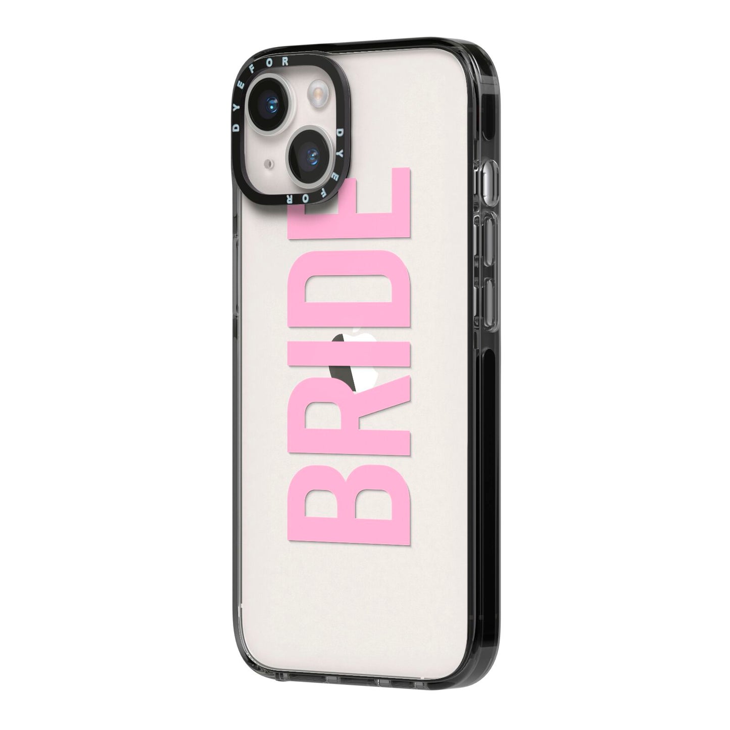 Bride Pink iPhone 14 Black Impact Case Side Angle on Silver phone