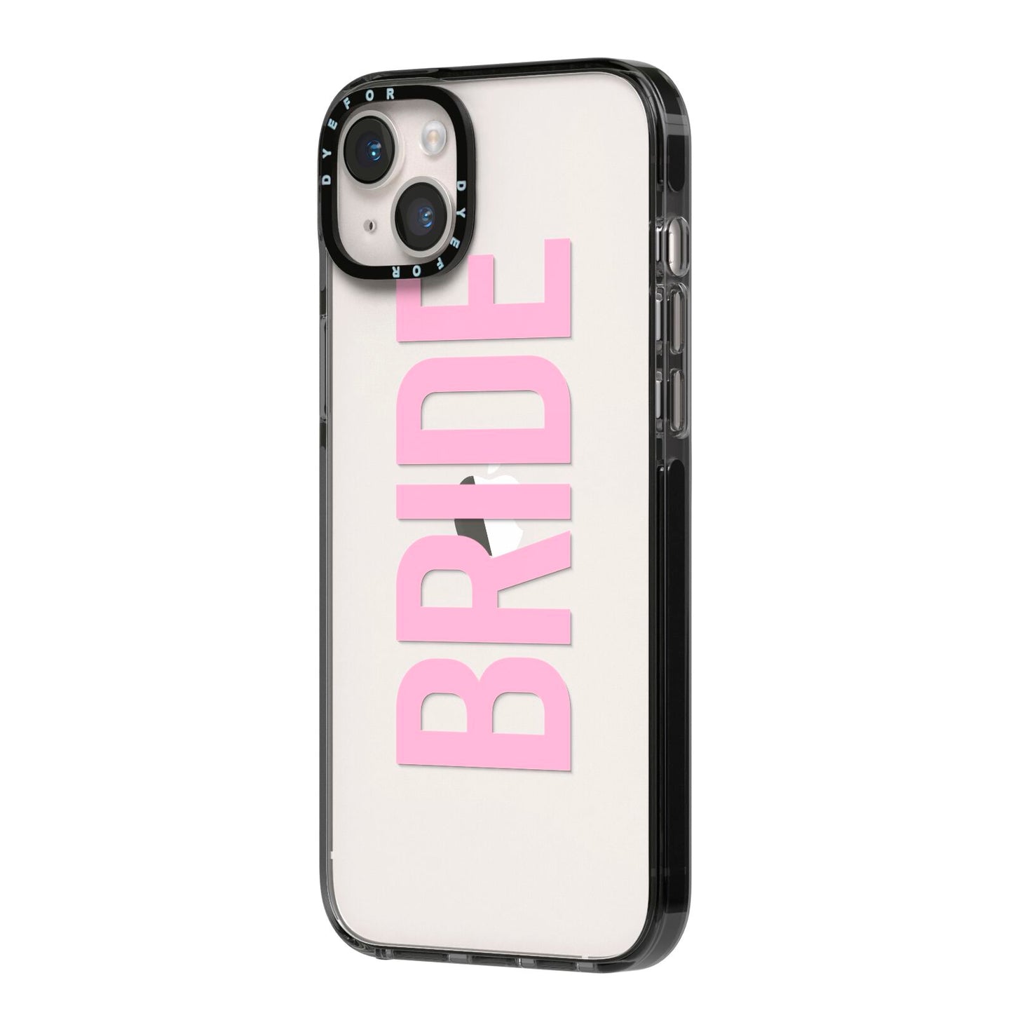 Bride Pink iPhone 14 Plus Black Impact Case Side Angle on Silver phone
