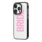 Bride Pink iPhone 14 Pro Black Impact Case Side Angle on Silver phone