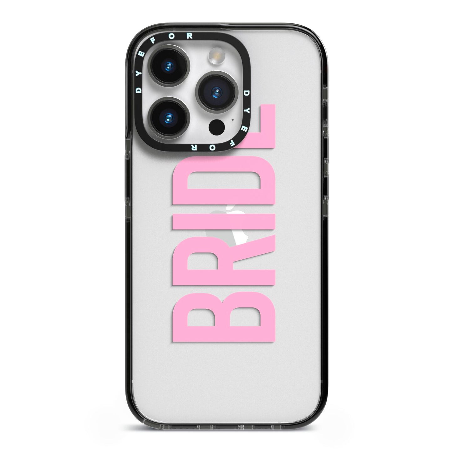 Bride Pink iPhone 14 Pro Black Impact Case on Silver phone