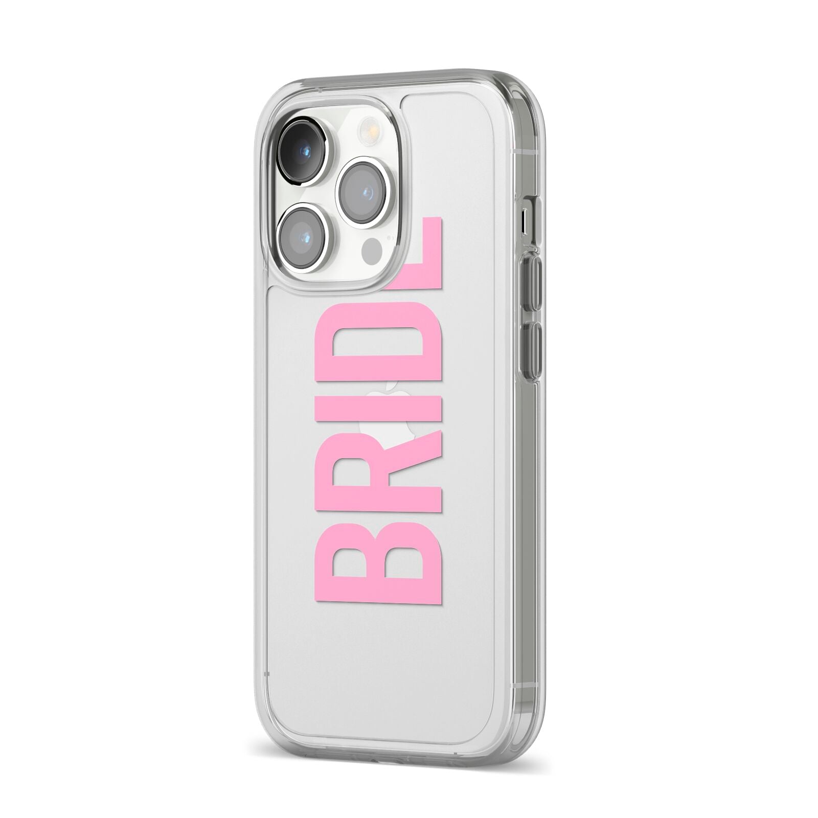 Bride Pink iPhone 14 Pro Clear Tough Case Silver Angled Image