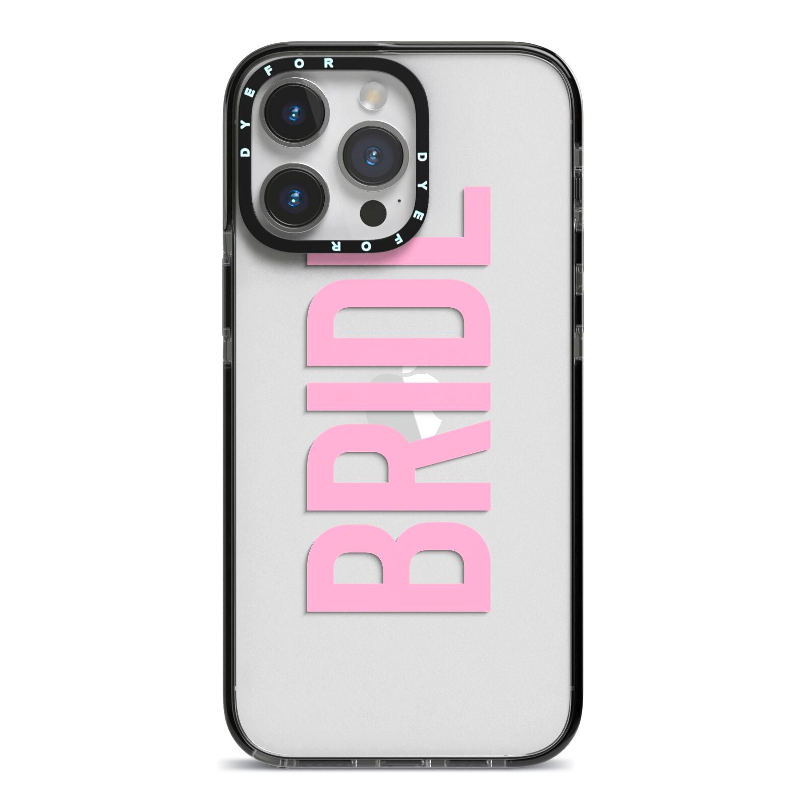 Bride Pink iPhone 14 Pro Max Black Impact Case on Silver phone