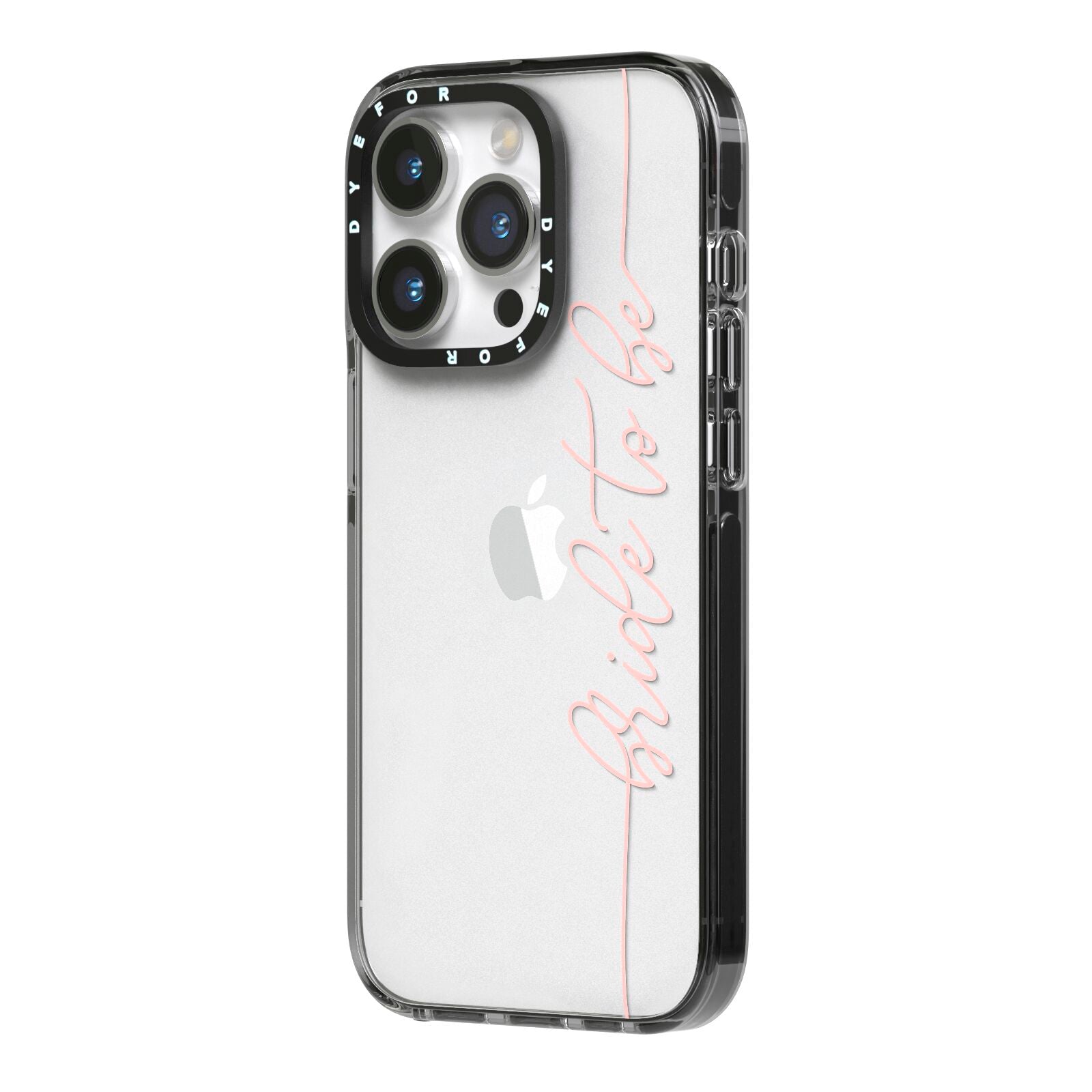 Bride To Be iPhone 14 Pro Black Impact Case Side Angle on Silver phone