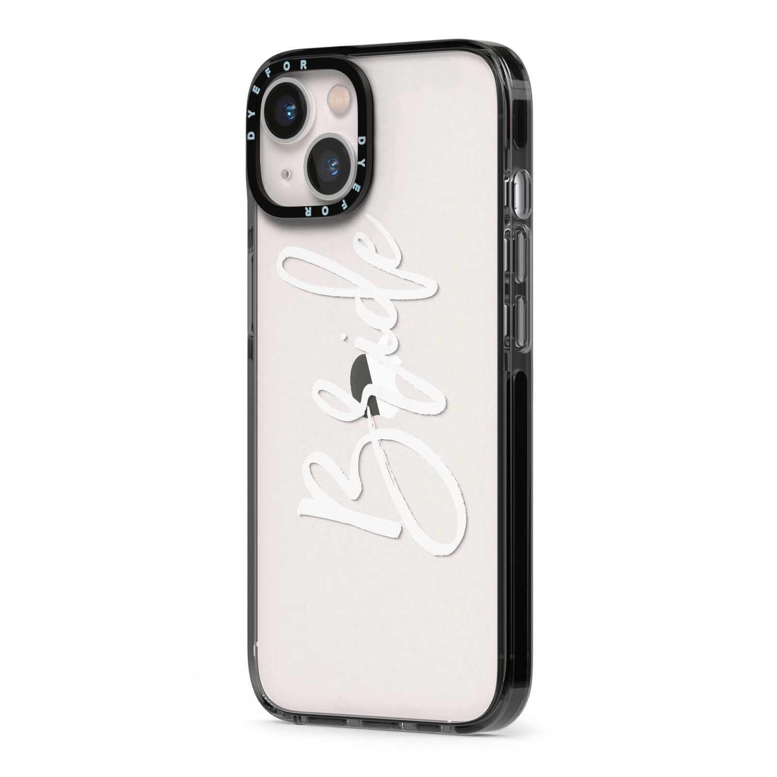 Bride Transparent iPhone 13 Black Impact Case Side Angle on Silver phone