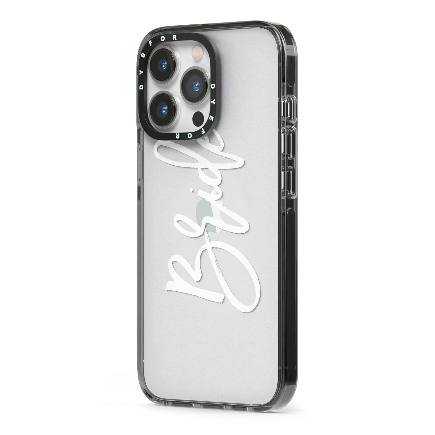 Bride Transparent iPhone 13 Pro Black Impact Case Side Angle on Silver phone