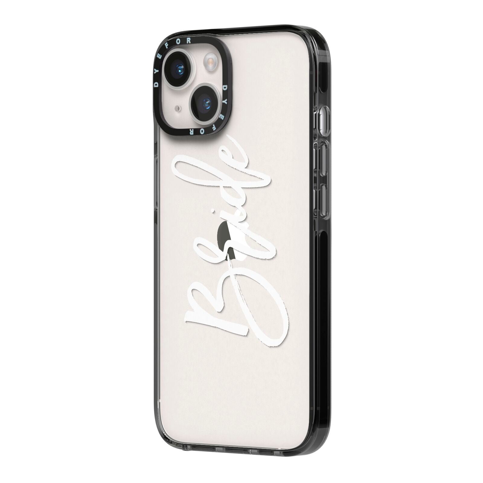 Bride Transparent iPhone 14 Black Impact Case Side Angle on Silver phone
