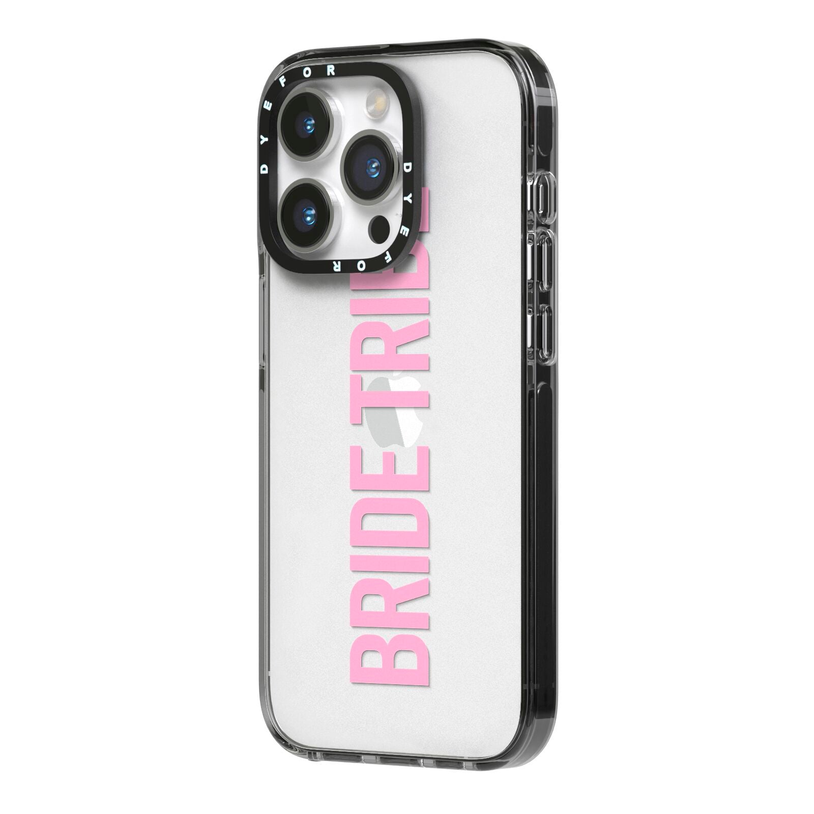 Bride Tribe iPhone 14 Pro Black Impact Case Side Angle on Silver phone