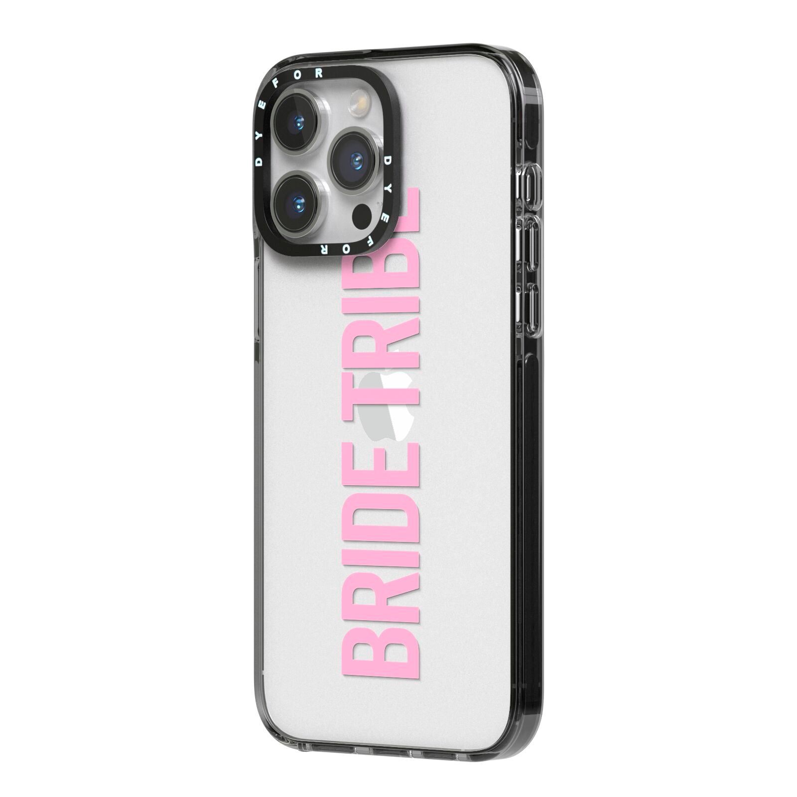 Bride Tribe iPhone 14 Pro Max Black Impact Case Side Angle on Silver phone