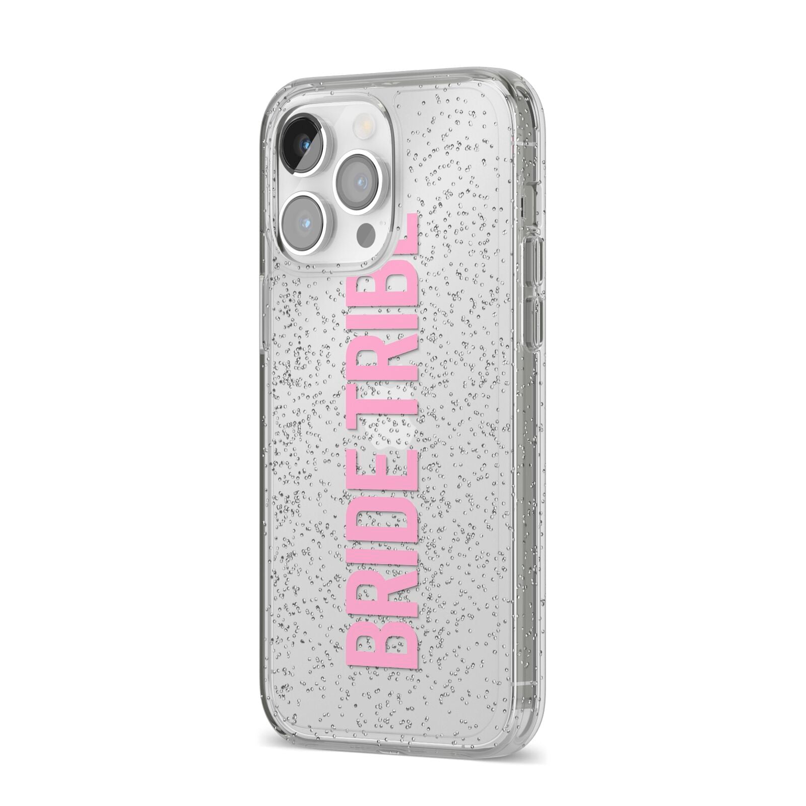 Bride Tribe iPhone 14 Pro Max Glitter Tough Case Silver Angled Image