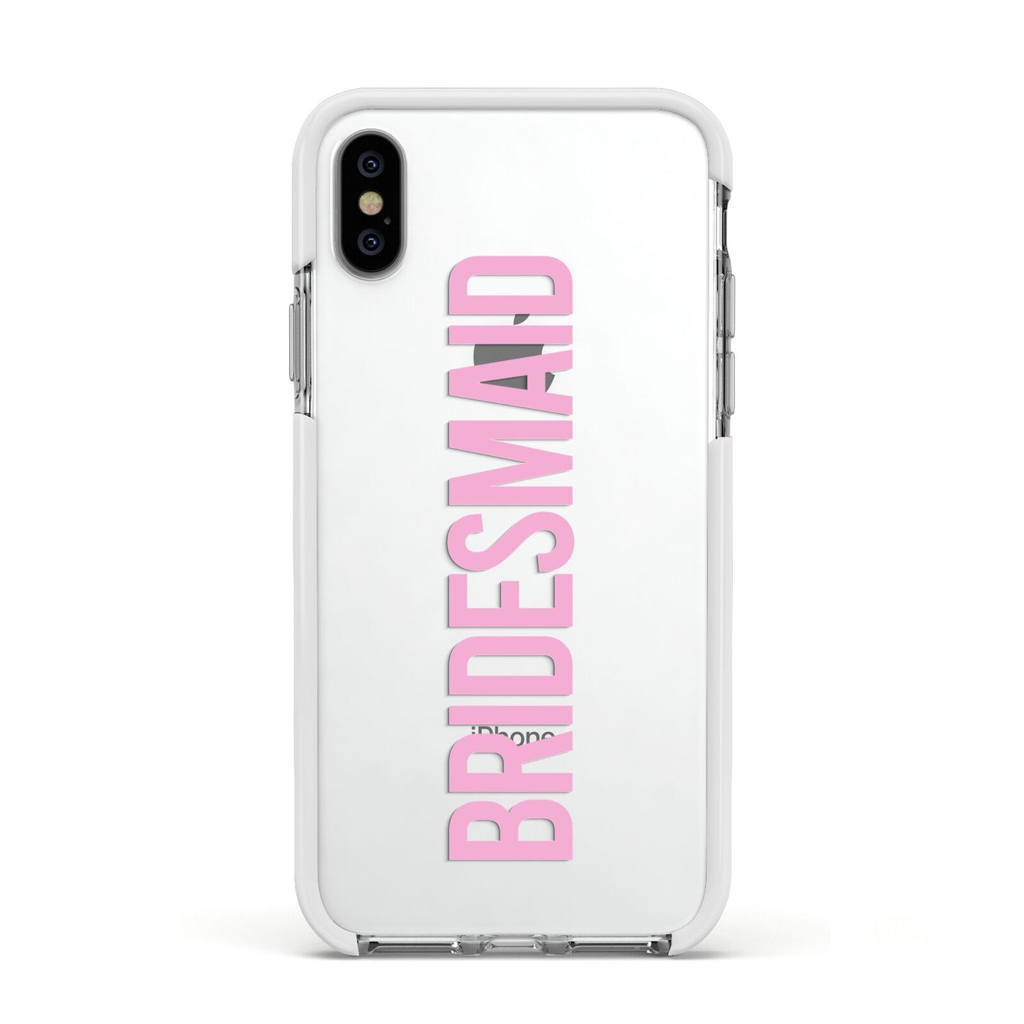 Bridesmaid Apple iPhone Xs Impact Case White Edge on Silver Phone