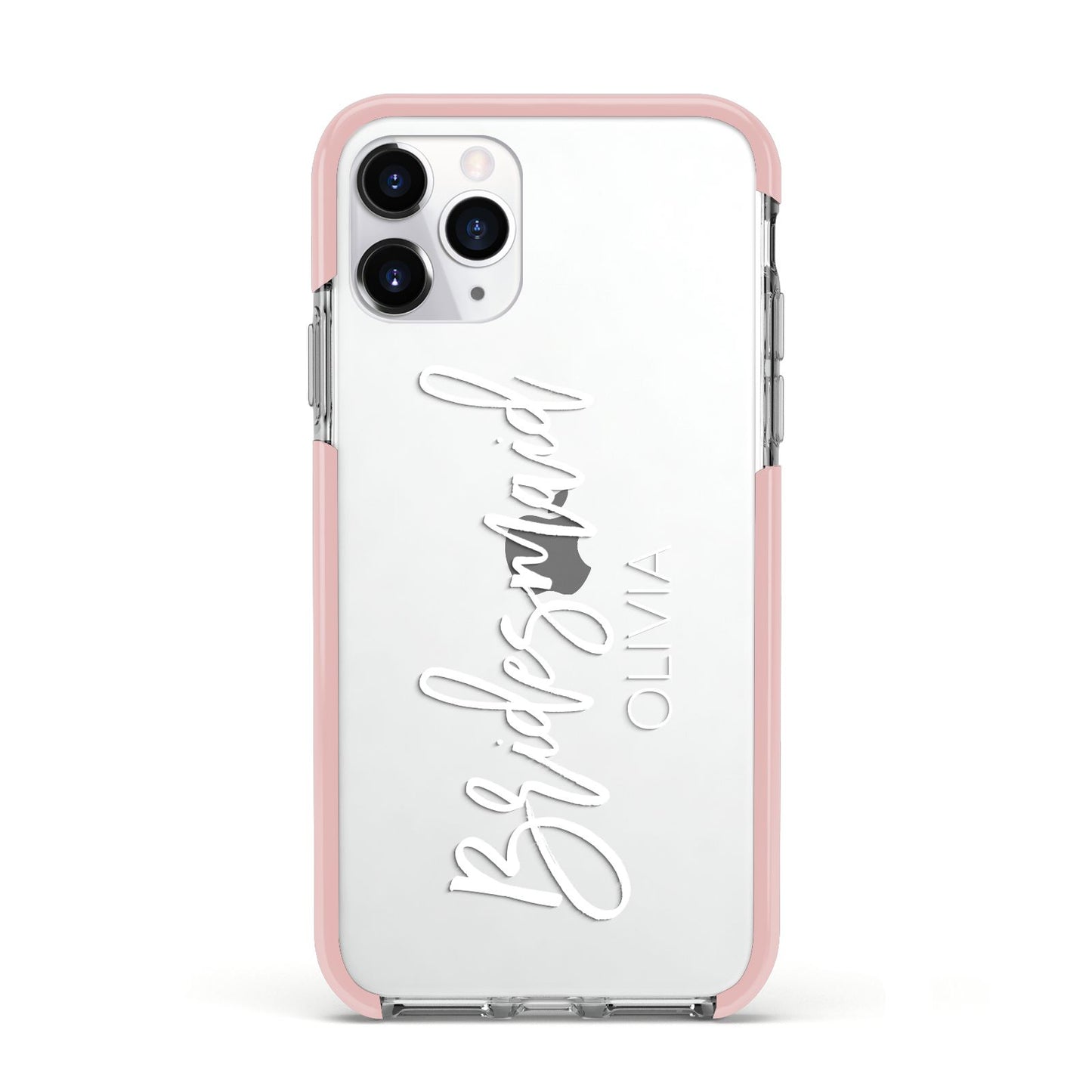 Bridesmaid Personalised Apple iPhone 11 Pro in Silver with Pink Impact Case